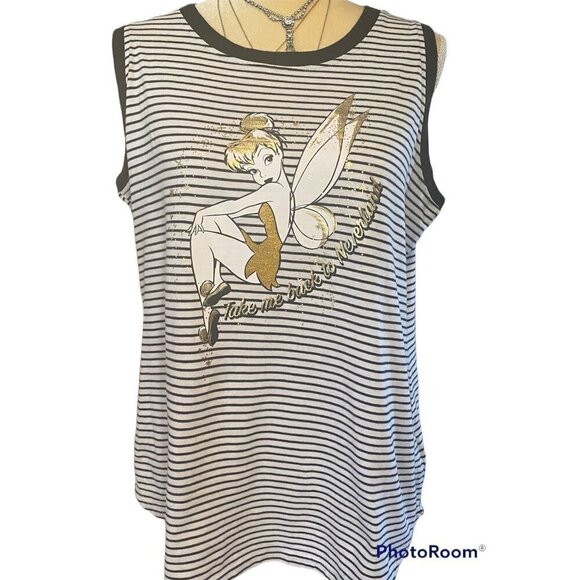 Disney Tinker Bell Multicolor Striped Sleeveless T-shrt, Women's Large - Picture 1 of 9